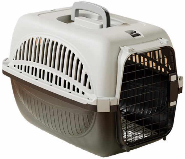 Small Pet Travel Crate with Front Metal Door, Ventilated Plastic Shell and Carry Handle for Cats and Small Dogs