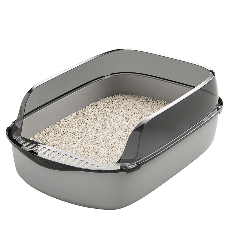 Open top cat litter box with high rim, leak resistant base and easy clean surface