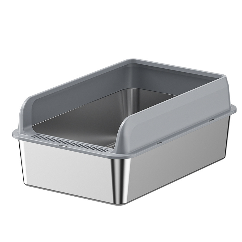 Indoor cat litter box with raised side walls, easy access design and spacious interior