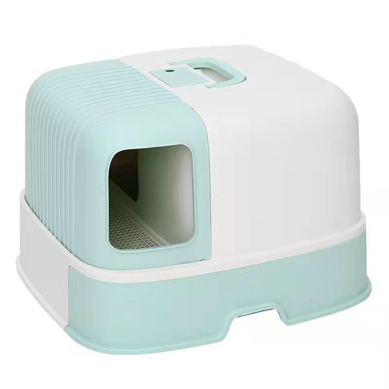 Gray Decorative Enclosed Cat Litter Box with Top Sifting Lid, Front Door and Side Scoop