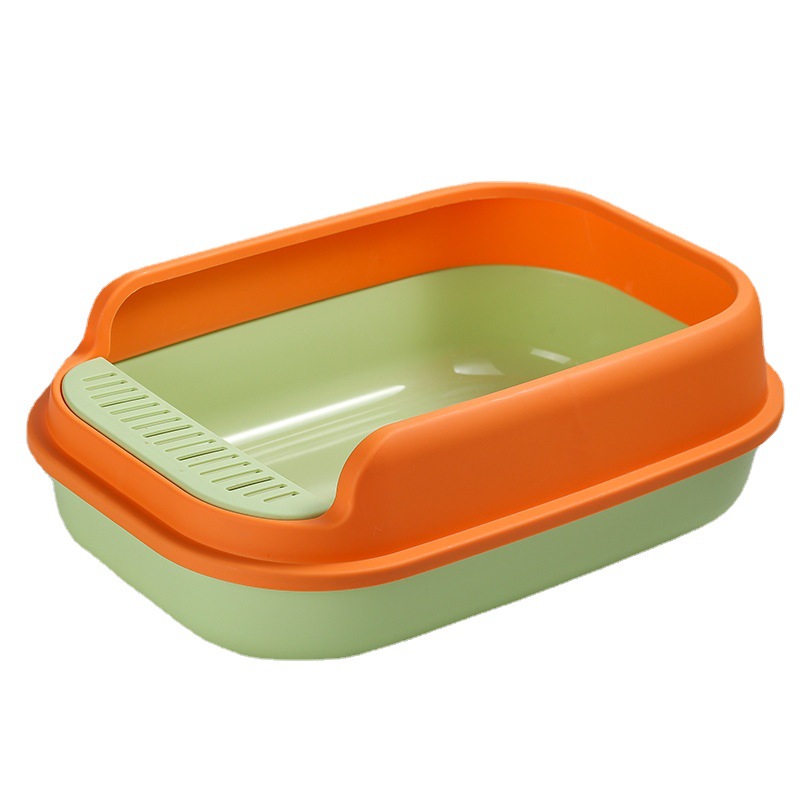 Transparent Multi-Section Cat Litter Tray with Measurement Guide, Large Open Kitty Toilet Pan