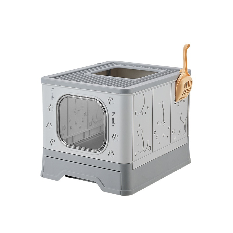 Light Blue Round Cat Litter Pan with Built-In Scoop and Raised Wall, Open Kitty Toilet for Kittens