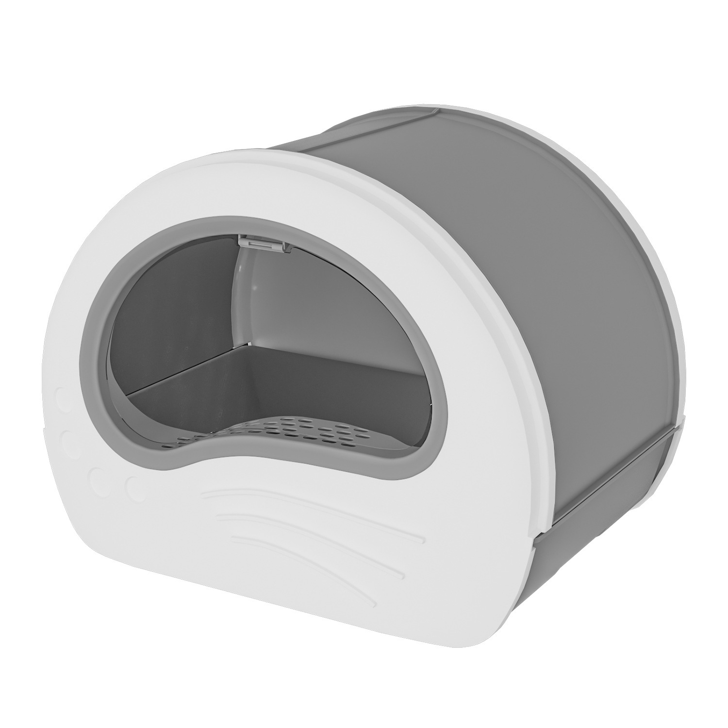 White Covered Cat Litter Box with Transparent Side Panel and Ventilated Top, Enclosed Kitty Toilet
