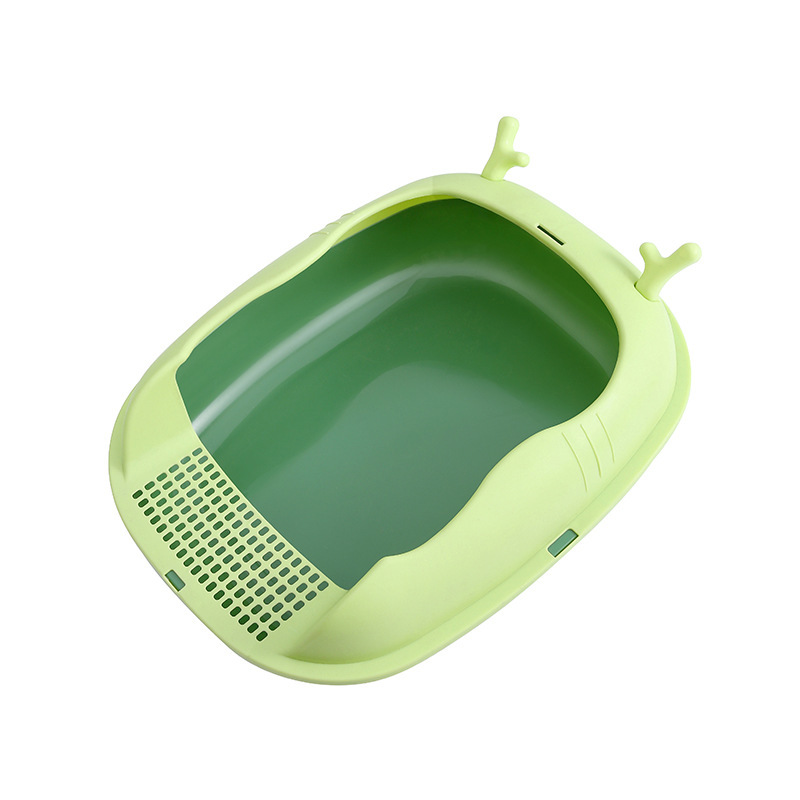 Cream Cat Litter Box with Front Opening, Pull-Out Drawer and Side Scoop, Enclosed Kitty Toilet
