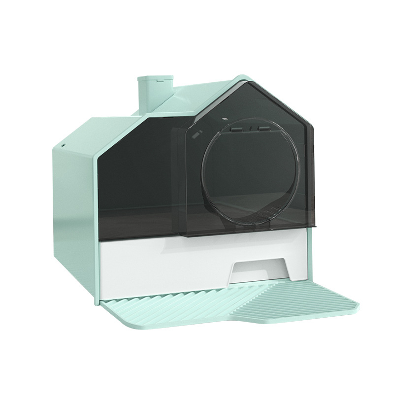 Portable Gray Covered Cat Litter Box with Carrying Strap, Front Door and Side Scoop Holder