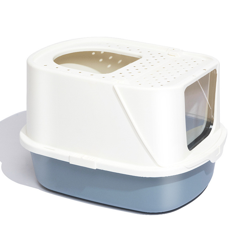 Yellow Cat Litter Tray with Clear Splash Guard and Perforated Front Step, Open Kitty Toilet