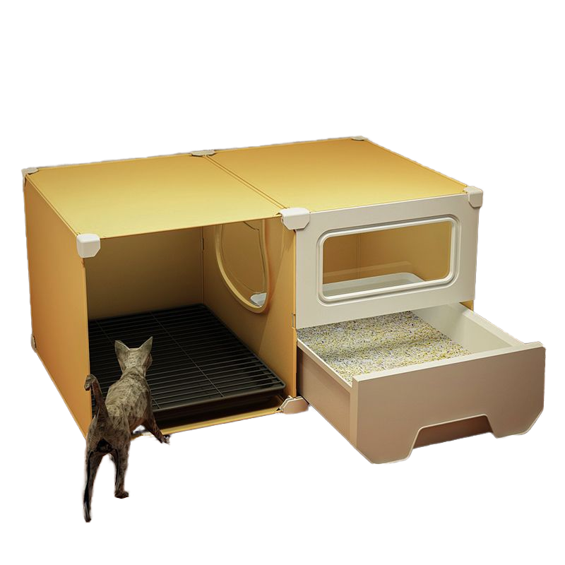 Rounded Gray and White Enclosed Cat Litter Box with Front Opening and Raised Base