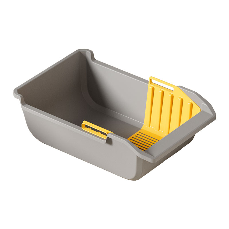 Beige Semi-Enclosed Cat Litter Pan with High Back and Side Scoop, Easy Access Kitty Toilet Tray