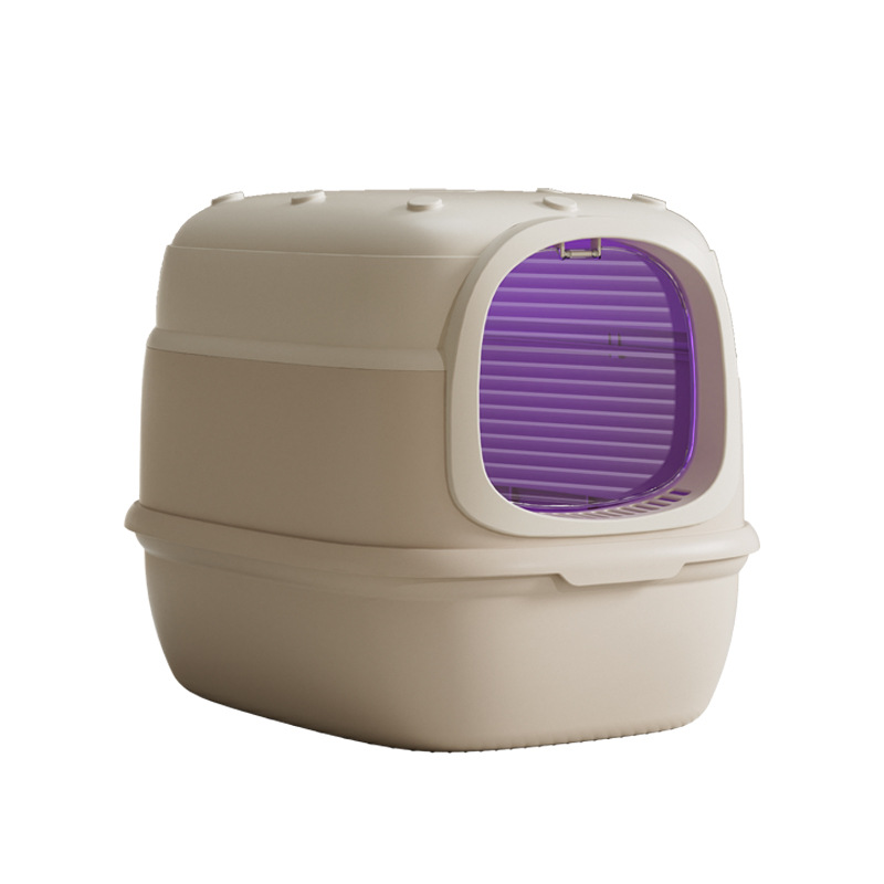 Large Green and Orange Cat Litter Box with High Surround and Step Grid, Open Kitty Toilet Tray