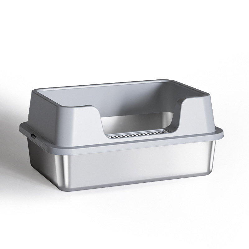 Orange Square Cat Litter Pan with High Splash Guard and Sifting Entrance, Open Toilet for Cats