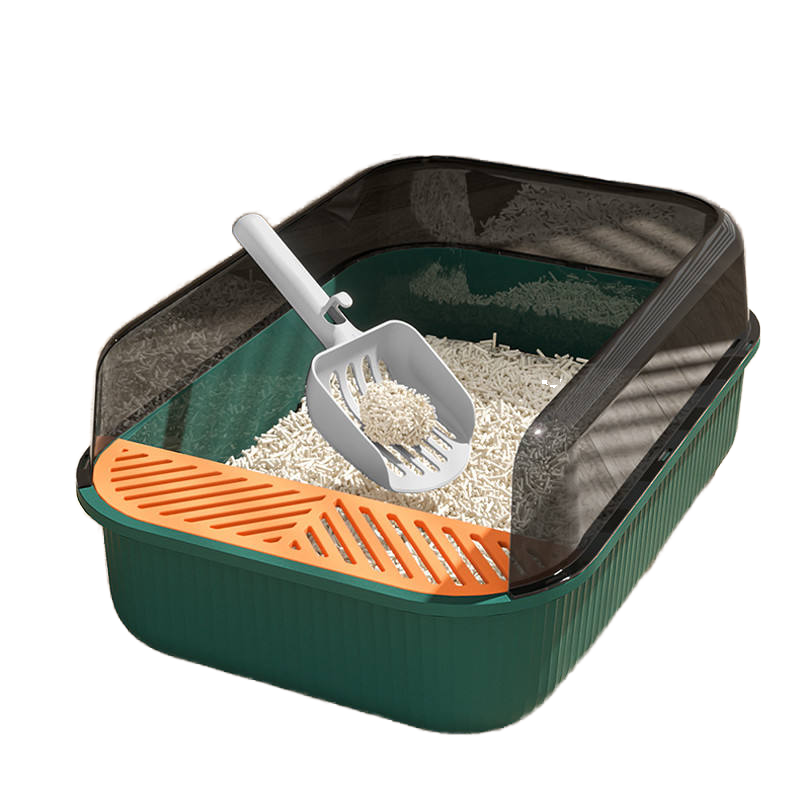 Small Beige Open Cat Litter Tray with Raised Edge, Compact Kitty Toilet Pan for Kittens