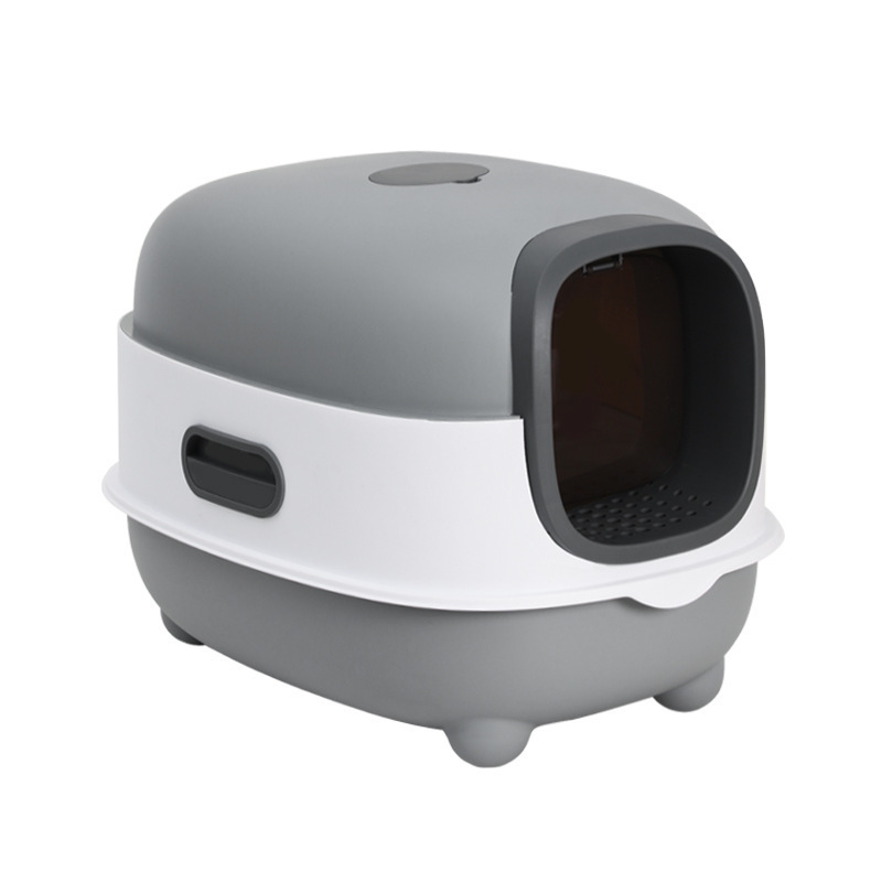 Cute Pink Cat Litter Box with Cartoon Face Rim, Open Top Kitty Toilet Tray for Indoor Use
