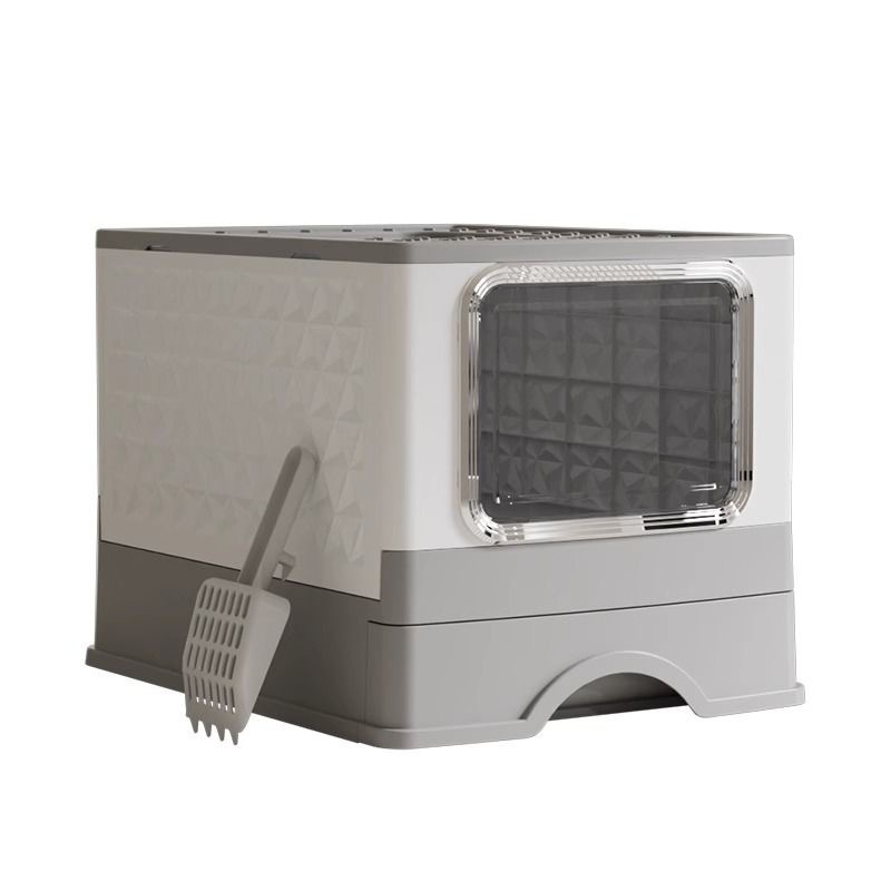 Enclosed cat litter box with airflow window, front entry and easy cleaning tray