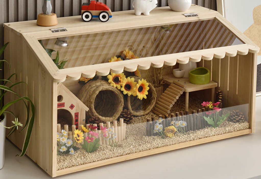 Large wooden hamster habitat with multi level design